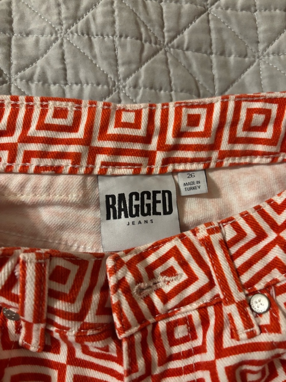 The Ragged Priest Straight Leg Jeans - Red and White Geometric